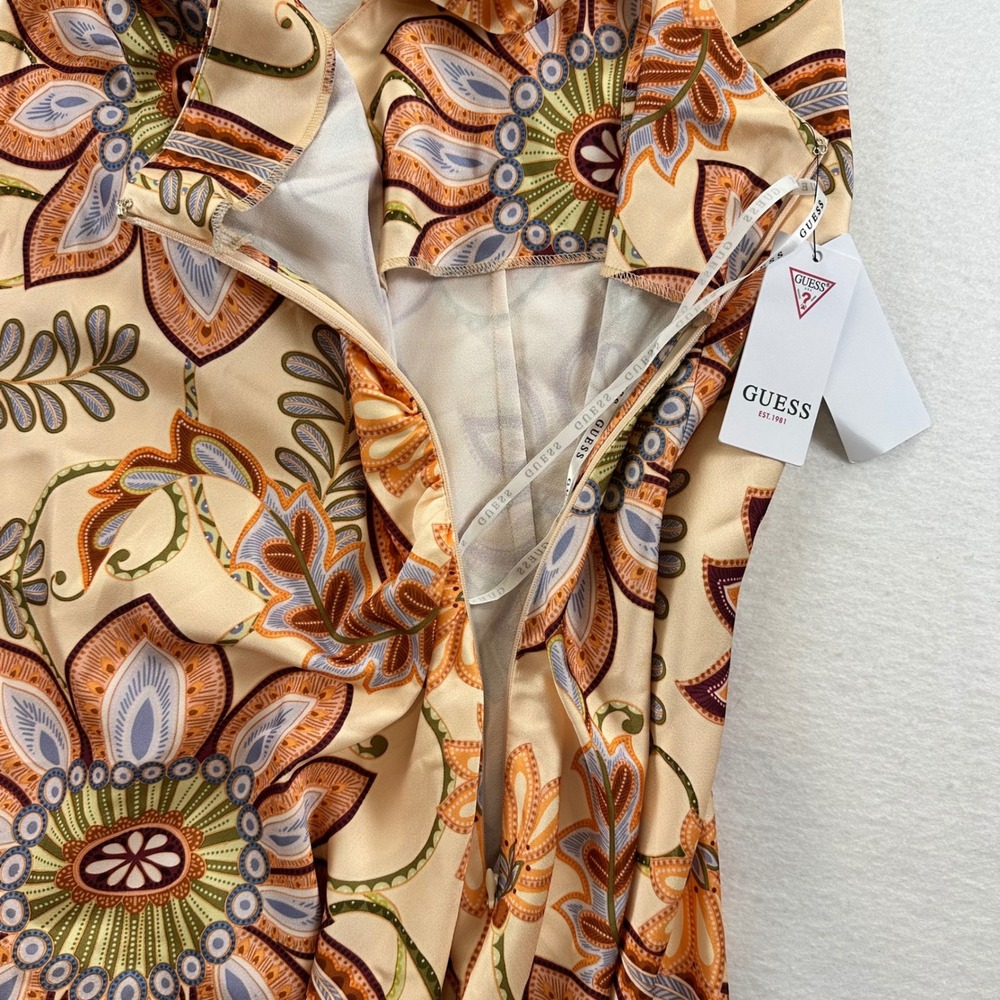 GUESS Southwest Jacobean Print Marsha Dress 14 NEW Peach Multi Halter Midi Foral - Picture 9 of 16